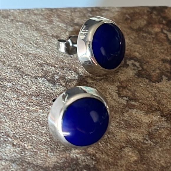 Sterling Silver Stud Earrings Blue Lapis Lazuli Mexico 925 - Picture 4 of 10